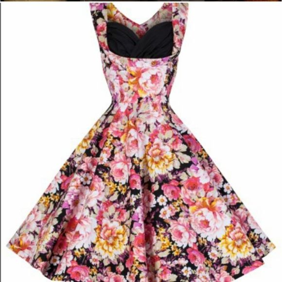 Lindybop Ophelia a line swing dress floral rose pattern retro pinup sz l… - Picture 6 of 6